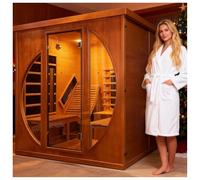 amocane Sauna infrarouge en cèdre inclinable 2 personnes en bois pour la maison, spa, saunas à chaleur sèche d'intérieur avec 9 chauffages, haut-parleur Bluetooth, 7 lumières de couleur, barre
