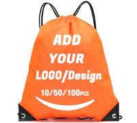 AMOFACIO Sac à dos à cordon personnalisé 10/50/100/200 pièces Sacs personnalisés en vrac à cordon de serrage Articles promotionnels personnalisés, 17” X 13.5'', Sacs à dos de voyage, Orange