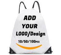 AMOFACIO Sac à dos à cordon personnalisé 10/50/100/200 pièces Sacs personnalisés en vrac à cordon de serrage Articles promotionnels personnalisés, 17” X 13.5'', Sacs à dos de voyage, blanc