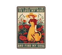 AMOGHASIDDHI Garden Lady Plaque en métal vintage en aluminium avec inscription « In The Garden I Go To Lose My Mind » - 20,3 x 30,5 cm - Décoration murale rétro pour maison, bar, pub, club, café