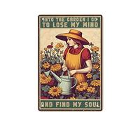 AMOGHASIDDHI Garden Lady Plaque en métal vintage en aluminium avec inscription « In The Garden I Go To Lose My Mind » - 20,3 x 30,5 cm - Décoration murale rétro pour maison, bar, pub, club, café