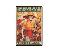 AMOGHASIDDHI Garden Lady Plaque en métal vintage en aluminium avec inscription « In The Garden I Go To Lose My Mind » - 20,3 x 30,5 cm - Décoration murale rétro pour maison, bar, pub, club, café