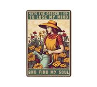 AMOGHASIDDHI Garden Lady Plaque en métal vintage en aluminium avec inscription « In The Garden I Go To Lose My Mind » - 20,3 x 30,5 cm - Décoration murale rétro pour maison, bar, pub, club, café