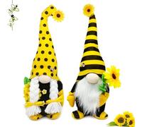 AMOH JERCY Lot de 2 nains de jardin sur le thème des abeilles et des tournesols - Grande taille - Couleurs vives - Pour couple - Décoration de plateau à étages - Style rustique scandinave en peluche