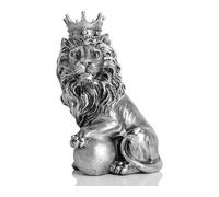 AMOIENSIS Feng Shui Lion Statue Home Decoration Regal Statement Piece, Men Father Leo Lion Gift, Man Home Office Desk Table Shelf Decoration Antique Silver Standing Lion Statue