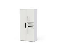 PEGANE Amoire Placard de Rangement 3 Portes et 2 tiroirs Couleur Blanc Mat - Largeur 90,4 x Profondeur 50 x Hauteur 188 cm