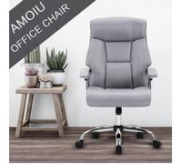 AMOIU Fauteuil de Bureau - Chaise de bureau en Lin - Ergonomique de Dossier Élargi - avec Soutien Tete et Coussin Doublé - Gris