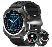 AMOLED 2025 Montre intelligente militaire pour homme et femme 3D 1,43" avec appels Bluetooth 5.4, 60 jours d'autonomie, avec lampe torche LED, étanchéité IP68/24/7, moniteur 130 + sport pour Android