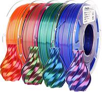 AMOLEN Filament PLA Silk 3D Imprimante, Bundle PLA Bicolore, Rouge Or, Vert Bleu, Bleu Vert, 200g x 4 Pack