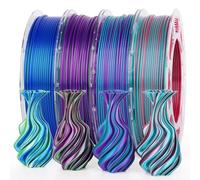 AMOLEN Lot de 4 bobines de filament PLA en soie pour imprimante 3D, filament PLA brillant bicolore de 1,75 mm, pour impression 3D, bleu, vert, corail, violet foncé, violet, 200 g