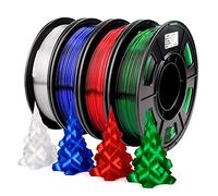 AMOLEN Lot de 4 filaments PETG pour imprimante 3D - 1,75 mm - Vert transparent, blanc, rouge, bleu - Avec fonction de transmission de la lumière - 4 x 250 g