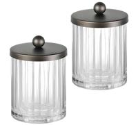 Amolliar Qtip Lot de 2 pots d'apothicaire pour salle de bain avec couvercle en acier inoxydable et autocollants mignons pour cotons-tiges, balles, tampons de maquillage (bronze)