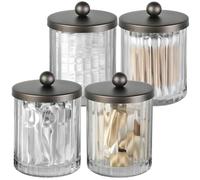 Amolliar Qtip Lot de 4 pots d'apothicaire pour salle de bain avec couvercle en acier inoxydable et autocollants mignons pour cotons-tiges, balles, tampons de maquillage (bronze)