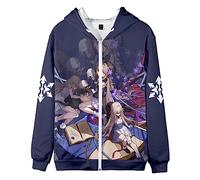 AMOMA Unisexe Cosplay Jeux Honkai Star Rail Sweat à capuche Zippé Décontractée Manteau à Capuche Avec Poches(3XL,HertaDark)