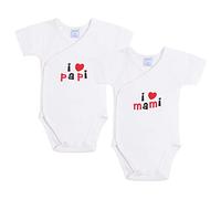 Amomí Body bébé croisé pour nouveau-né manches courtes personnalisés I Love Papi & Mami, I Love Abuelos, I Love Tíos 100 % coton combed, 79160, 0-3 mois