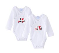 AMOMÍ Body nouveau-né à manches longues pour nouveau-né personnalisé I Love Mami Papi 100% coton peigné Pack de 2 Pcs (0-3 Mois, A I Love Papa, Mama)