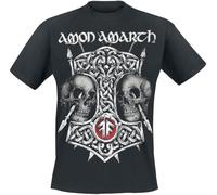 Amon Amarth Hammer & Skulls Homme T-Shirt Manches Courtes Noir 100% Coton Regular/Coupe Standard