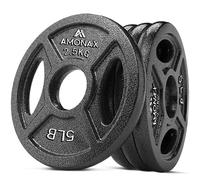 Amonax disque de musculation, plaques de poids de 2,5kg, 5kg, 10kg poids musculation pour barres olympiques 50mm, fonte disques d'haltère pour haltérophilie et hip thrust chez vous