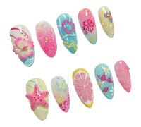 Amond Amder Nails Tips Flower Fautes Colues Sur Stick Press Artificial False For Womens Design Faux Nail