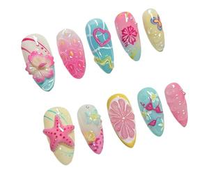 Amond Amder Nails Tips Flower Fautes Colues Sur Stick Press Artificial False For Womens Design Faux Nail