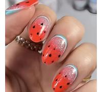 Amond Presse Sur Des Clous Pastèque Faux Ongles Stick Glossy Sur Couvertures Complètes Faux Acryliques Femmes Conception Ongles
