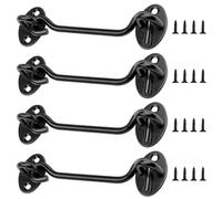 AMONENZ 4 Pièces 100mm Crochet Volet, Noir Crochet Fermeture Porte, 201 Acier Inoxydable Crochets de Porte, Loquet Portes, avec 16 Vis, pour Portes, Fenêtre, Armoire, Chenil