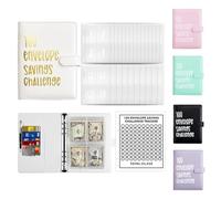 AMONENZ Classeur Budget A5, Cahier Feuilles Mobiles A5 Enveloppe Budget Francais, Cuir Blanc Classeur Budget Planner, Pochette Budget Enveloppe avec 100 Enveloppes, pour Maison, L'école et Bureau