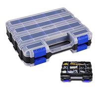 AMONENZ Rangement Visserie avec 34 Compartiments, Double Face Boite de Rangement Vis, Portable Organisateur de Visserie, Malette Outils Vide avec Couvercle Transparent, pour Ateliers, Salles D'outils