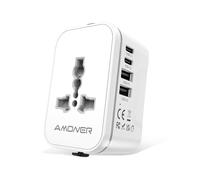 Amoner Adaptateur Prise Universelle Voyage International - 5 in1 Travel Adapter Internationale avec 2 USB 2 Type C et 1 AC Universel France vers UK Allemagne Italie Japon USA Australie Thailande