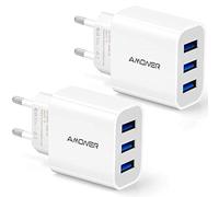 Amoner Chargeur Rapide, 2-Packs 15W 3 Port Prise USB Chargeur Rapide iPhone, Multi Secteur Universel Chargeur Mural, Adaptateur USB Universel pour Apple iOS, Android, Portables, Windows etc