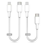 Amoner USB C Lightning Cable 30CM+15CM certifié MFi Lot de 2 câbles de chargeur PD courts pour iPhone compatibles avec iPhone 14/13/12/11/SE/XS/XR/X/8/8 Plus/7/6, Airpod, iPad/Air/mini