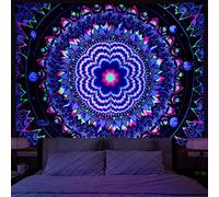 Amonercvita Tapisserie mandala à la lumière noire avec étoiles et galaxie à suspendre au mur pour le salon