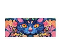 Among The Blue Cat FlowersFloral Print Mousepad Laptop Keyboard Mat Large Tapis de souris avec bords cousus Base en caoutchouc antidérapant Tapis de bureau à ressort pour bureau Home Bureau 80 x 30 cm