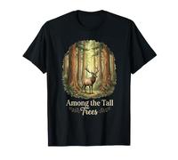 Among The Tall Trees Deer Forest Aquarelle Nature Art T-Shirt