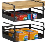 AmonHouseware Lot de 2 paniers de rangement sous étagère, réglables à suspendre sous l'armoire, paniers de rangement coulissants pour buanderie, cuisine, garde-manger, bureau, bibliothèque, noir