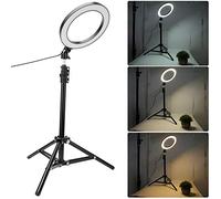 AMONIDA Anneau Lumineux LED de 20cm, Lampe USB à intensité Variable pour la Photographie et la Diffusion en Direct avec Trépied et Support de Téléphone
