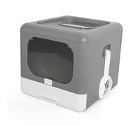AMONIDA Bac à Litière fermé pour Chat, Bac à Litière Verrouillable avec Porte Avant, à en PP à Entrée Supérieure avec Tiroir Amovible, Idéal pour Les Chatons, Les Chats Adultes et âgés (Gris