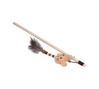 AMONIDA Bâton de Chat Drôle de Poteau en Bois, Jouets de Plumes Interactifs en Peluche Mignons pour Chats, 40 Cm/15,7 Pouces, Matériau Naturel, 1 unité (Souris Brune)