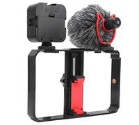 AMONIDA Cage de Photographie pour Téléphone Portable avec Lumière D'appoint Réglable et Microphone Professionnel pour Diffusion en Direct, Idéale pour Les Vloggers et Les Créateurs de Contenu, Noir,
