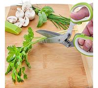 AMONIDA Ciseaux, Gadgets de Cuisine à 5 Lames, Coupeur en Acier Inoxydable avec Couvercle et Peigne, Idéal pour Hacher les Nouilles et les Légumes à l'oignon (Comme montré)