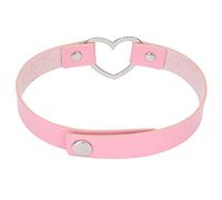 AMONIDA Collier Ras du Cou Tendance en Forme de Cœur en Cuir PU, Accessoire Réglable Unique pour un Usage Quotidien et des Occasions Spéciales, 15,7 Pouces (PINK)