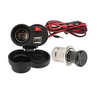 AMONIDA Double prise de charge USB, étanche pour moto, double chargeur USB, allume-cigare multifonctionnel DC12-24 V avec interrupteur pour VTT