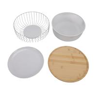 AMONIDA Ensemble de 2 Paniers à Fruits Décoratifs, Bol en Fer et Bois Composite avec Couvercle pour Collations aux Fruits, Décoration de Comptoir de Cuisine, 11,6 Pouces 11 Pouces