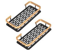 AMONIDA Étagère de Salle de Bain en Aluminium à Double Couche pour un Rangement Peu Encombrant - Ensemble de 2 (Couleur Or Noir)