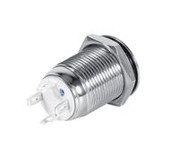 AMONIDA Interrupteur momentané LED de Haute qualité, 12mm, étanche, avec Bornes en Cuivre, pour équipement Extérieur, Couleurs Rouge, Vert, Bleu (BLUE)