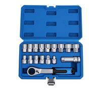 AMONIDA Jeu de 17 Douilles Traversantes pour Mécaniciens de Réparation Automobile, Douilles 10-24 Mm 12 Pans avec Entraînement 3/8 Po 1/2 Po, Acier au Chrome Vanadium, Idéal pour