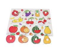 AMONIDA Jouet de Puzzle à Bouton en Bois de Haute qualité pour Enfants, Pensée Spatiale et Apprentissage Imaginatif avec Poignée pour L'interaction Parent-Enfant (A3016 (Fruits))