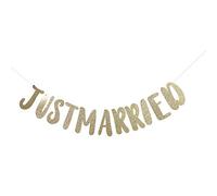 AMONIDA JUST MARRIED Bannière Bruant Décoration Rustique Papier Streamer pour Douche Nuptiale Réception de Mariage Invités Or ou Argent 14.5cm (je viens de me marier, de l'or)