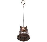 AMONIDA Mangeoire à Oiseaux en Forme de Chat, Décoration Suspendue en Fer Vintage pour Villa Jardin Cour 16x16x18cm