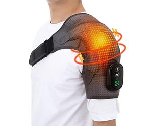 AMONIDA Masseur D'épaule, 3 Vitesses de Vibration et de Chauffage, Affichage LED, Batterie 5000 MAh, Coussin Chauffant D'épaule sans Fil avec Sangle Réglable, Triple Méthode de Massage